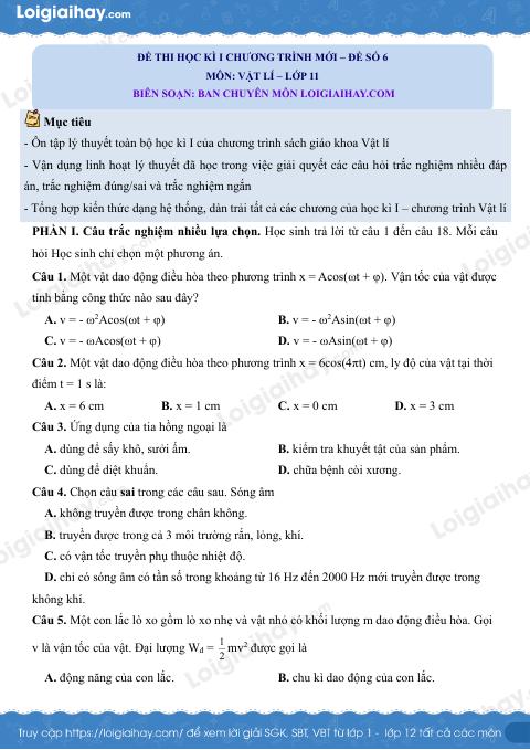 Đề thi học kì 1 Vật lí 11 Chân trời sáng tạo - Đề số 6
